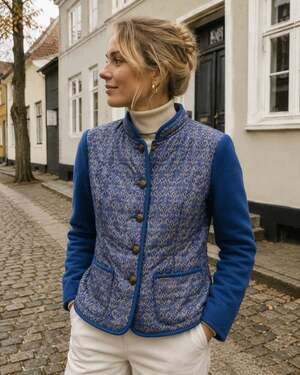 Geiger Austria Wool Quilted Jacket Blue Jacquard Alpine Nordic Women 36 EU